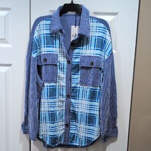 NEW Oh Shacket Blue Plaid